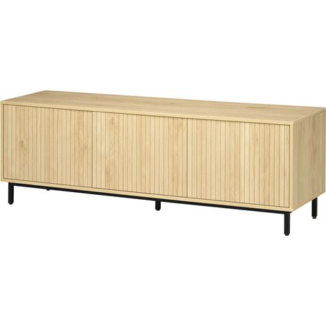 Meuble banc TV Banc Max. 65 Pouces 3 placards 2 passe-câbles avec étagères réglables - dim. 150L x 40D x 51H cm