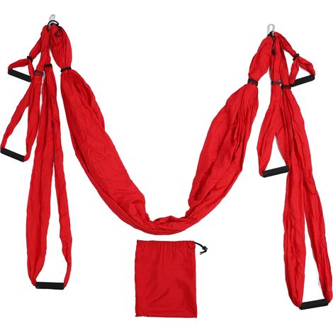 Ensemble de balançoire de yoga aérien en polyester et coton, réglable, pour améliorer la flexibilité et la pratique du yoga et de l'exercice physique (rouge). (1/5)