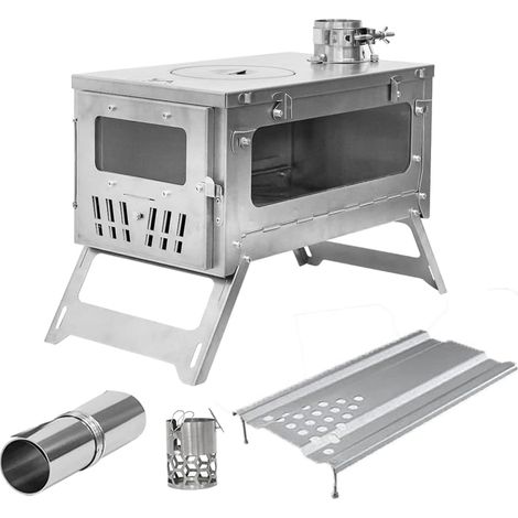 Titanium Compact Tent Oven 38.5cm Portable Wood Stove with Chimney Pipe 3m for Tents, Accommodation and Camping (1/5)