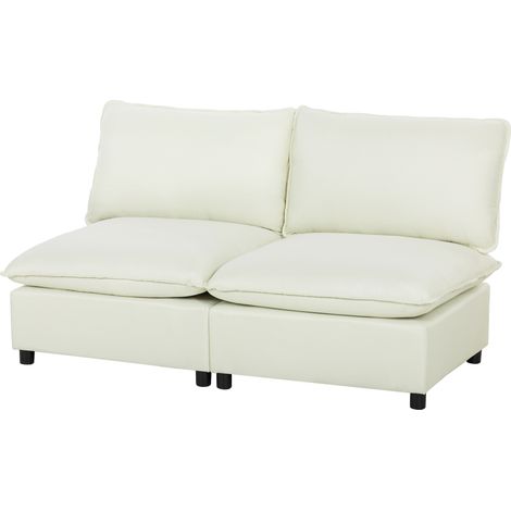 Modulares 2-Sitzer-Sofa, 146 cm breit, ohne Armlehnen, breite Sitzfläche, dicke Kissen, cremefarben, für ein modernes Wohnzimmer