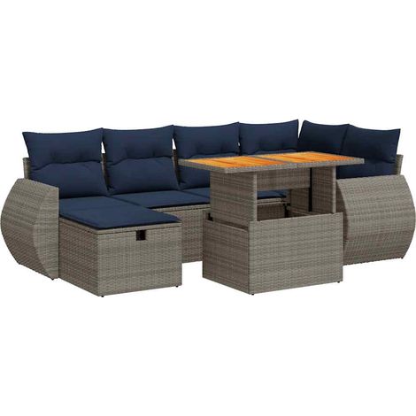 Maison Exclusive - Set Divani Giardino 7 pz con Cuscini Marrone Polyrattan Acacia (1/5)