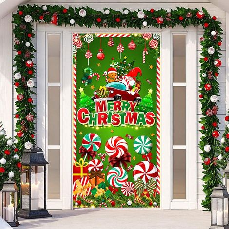 Habillage De Porte De Noël - Grinch - Tissu Polyester Oxford Imperméable - 200 x 90 Cm - Décoration Intérieure Et Extérieure - 1 Pièce (1/3)