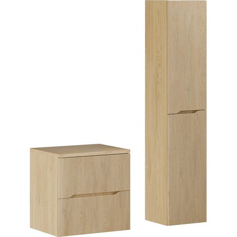 Ensemble NORDIC chêne meuble suspendu sous vasque avec plan 60 cm et colonne 35 x 170 cm (1/5)