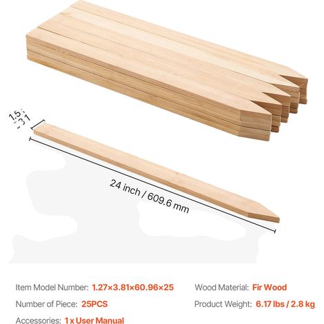 Bâtons de jardin, bois de sapin durable, applications polyvalentes, 0.5x1.5x24in 25pcs (1/2)