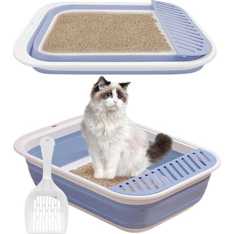 Bac à Litière pour Chat, Grande Maison de Toilette Pliable avec Pelle à Litière, Portable, Entrée Basse, Toilettes de Voyage avec pédale de Sable tombante pour Chats jusqu'aux Chats Pl (1/4)