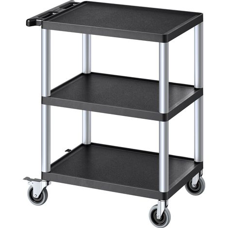 Chariot de Service, 695x460x825 mm, Desserte à Roulettes Utilitaire en Plastique Robuste à 3 Niveaux, avec Roues Pivotantes 360° (2 avec Freins), Adapté pour Entrepôt, Bureau, Maison, Nettoyage (1/5)