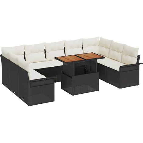 Maison Exclusive - Garten-Sofa-Set mit Speicher 10 pcs Schwarz Po