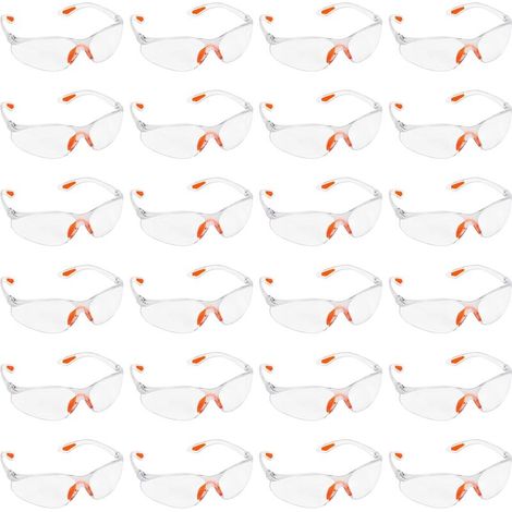 Lot de 24 Lunettes de Sécurité Transparentes - Lunettes de Protection avec Verres en Plastique, Pont-de-Nez et Embouts de Branches en Caoutchouc pour Plus de Confort - Lunette Transparente PPE-DOU