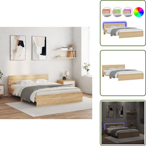 The Living Store Cadre de lit avec LED sans matelas chêne sonoma 150x200 cm - Lit Double - Cadre De Lit - Éclairage LED - Bois D'ingénierie - Design Moderne