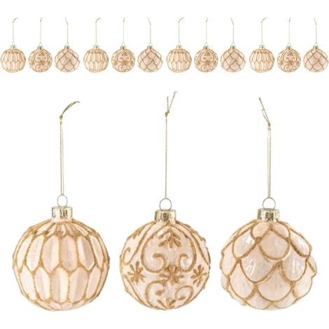 Palline per Albero di Natale Artigianali in Vetro Oro - 12 Pezzi , 8 Centimetri (1/2)