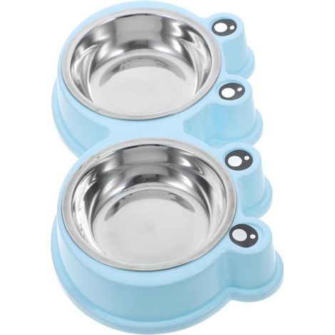 Gamelle double pour animaux de compagnie en acier inoxydable pour manger et boire deux en un, facile à nettoyer, en forme de grenouille, pour chien, antidérapante, pour chat