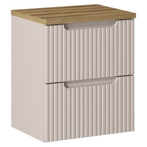 Ensemble Meuble Vasque 2 tiroirs et Plateau effet chêne L 50 x P 40 x H 59,5 cm - Astral - Beige crème - Livraison gratuite