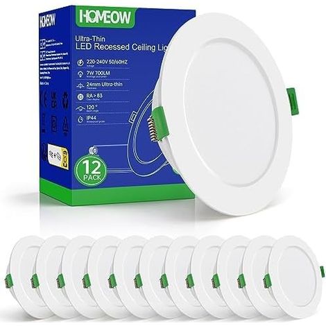 Spot LED Encastrable Extra Plat 68mm, Spot Etanche Salle de Bain IP44, 5W 400 Lumen Spots Encastrés Blanc Neutre 4000K, Trou 68-78mm, AC 220-240V, Lot de 10
