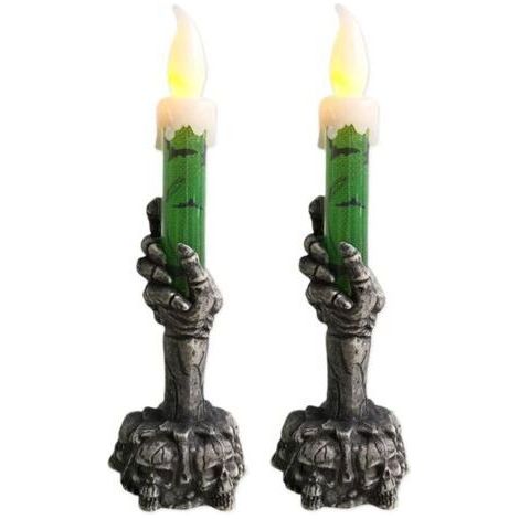 Bougeoir en forme de crâne d'halloween, lampe éclairée d'halloween, squelette fantôme main,vert (1/5)