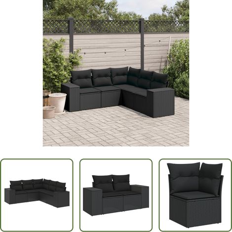 vidaXL Canapé en résine - Salon de jardin 5 pcs avec coussins noir résine tressée (1/5)