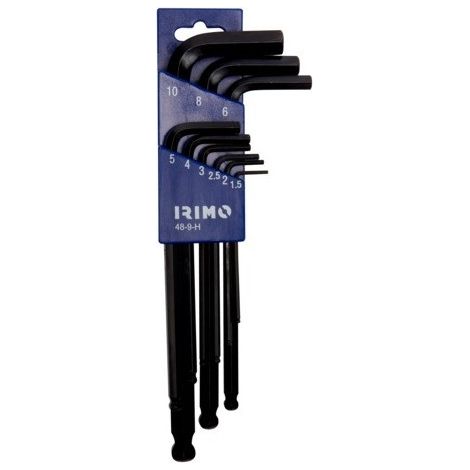 IRIMO - Jeu de clés pour vis à 6 pans brunies, longues à tête sphérique, métriques, 9 pièces