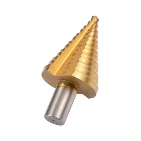 Foret conique étagé, 13 étapes 5 mm-35 mm HSS Foret étagé 4241 Foret étagé Outil de coupe-trou en titane à pointe conique à pointe hexagonale Kit d'outils HSS pour acier, bois, plastique, etc(or). (1/4)