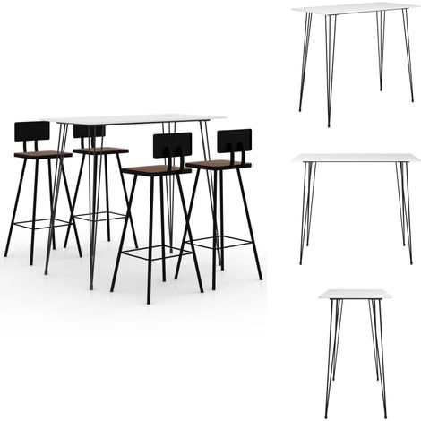5-tlg. Bar-Set Weiß - Esstisch - Bartisch - Barhocker - Wohnzimmer Dekoration - Kücheninsel (1/5)