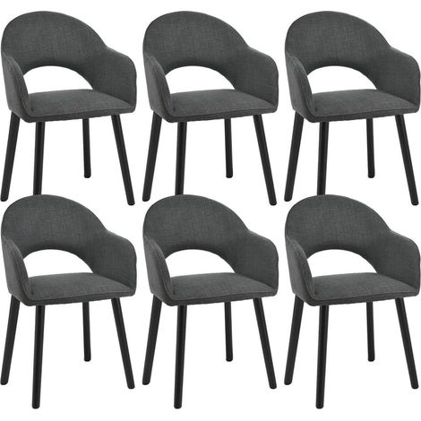 Esszimmerstühle 6er Set mit Armlehne, schwarzgrauer Polyesterbezug, Holzbeine (1/5)