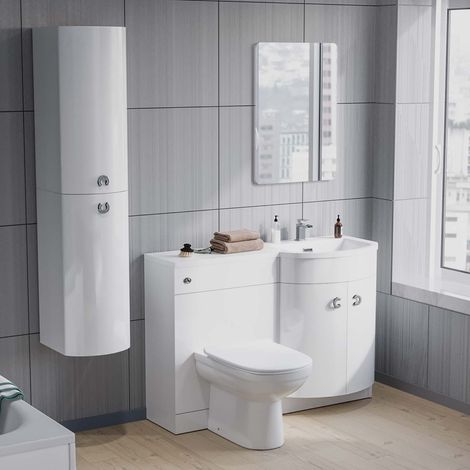 RH White Vanity with BTW Toilet, WC, Basin and Wall Hung Cabinet Flat Pack Dene (1/5)