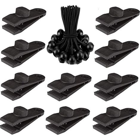 Lot de 10 pinces à bâche renforcées avec tendeurs, clips de verrouillage pour fixer bâches, stores, auvents, camping, auvents de caravane (1/5)