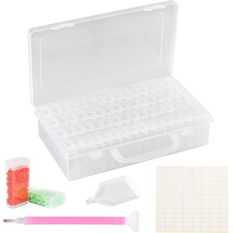 Diamond Painting Boîtes De Rangement, 64 Pièces Diamond Painting Accessoires avec 112 Étiquettes pour Diamants, Perles Et Autres Accessoires De Bricolage (1/5)