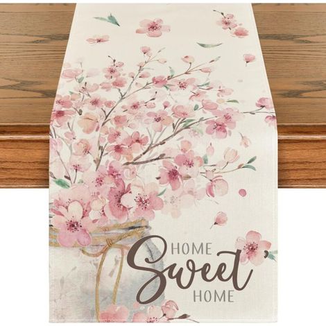 Chemin de Table de Fleurs Cerisier, 33cm x183cm Chemin de Table Lin de Printemps Décoration de Tables pour Décoration Saisonnière
