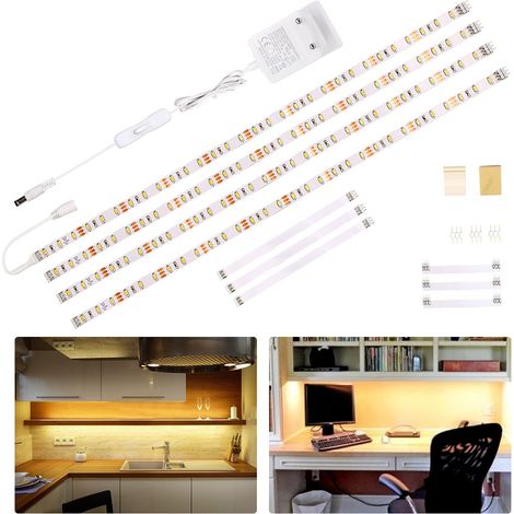 4 lampes LED de 50 cm pour meuble de cuisine, avec interrupteur, blanc chaud, 1200 lm (1/5)
