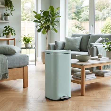 Cestino cucina 30 L a pedale con coperchio, chiusura morbida e mantenimento aperto, metallo - verde (1/5)