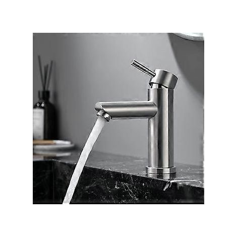 Waschtischarmatur, Einhebel-Waschtischmischer aus Edelstahl 304, modernes Design mit PEX-Schlauch, regulierbare Warm- und Kaltwasser-Waschtischarmatur
