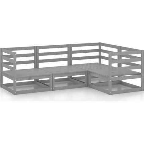 Set Divani da Giardino 4 pz Salotto da Giardino Grigio in Legno Massello di Pino (1/5)