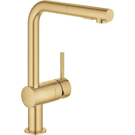 Grohe – Mitigeur monocommande 1/2″ évier 30274GN0 – Finition or – Bec L pivotant 360° – Douchette extractible 2 jets
