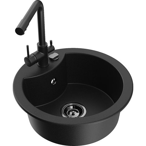 Mexen Diego 1-Becken-Granit-Spüle mit Mischbatterie Duero, Schwarz - 6512-77-671600-70-B (1/5)