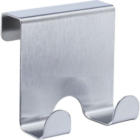 Lot de 4 patères doubles accroche-vêtements pratique rangement porte 6,5 x 7 x 5 cm en inox argenté (1/5)