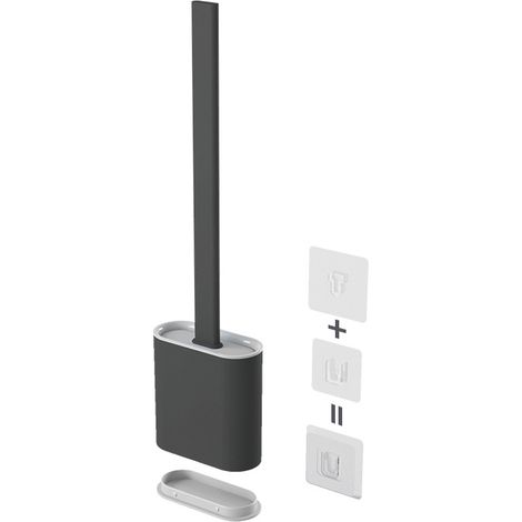 Loo Brush Toilet Brush Set, Compact Household Toilet Cleaning Tool, TPR Bristles Deep Cleaning Will not Harm the Toilet Surface (long Handle)With Base ( Color : Black ) (1/5)