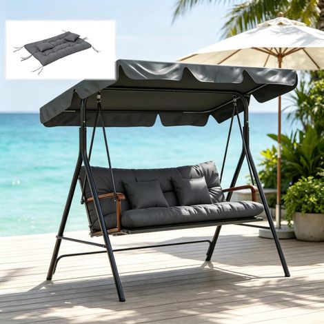 150x50 cm Lot de 4 Coussins Balancelle Confort Assise et Dossier Rembourrés pour Banc de Jardin Gris Anthracite (1/5)