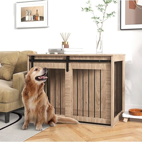 Abschließbare Hundebox in Holzoptik 98 x 58 x 61 cm, Walnuss und Schwarz HAVRYA (1/2)