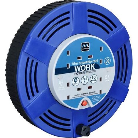Masterplug Cassette Cable Reel 240V 10A 4-Socket Thermal Cut-Out Blue 15m (1/4)