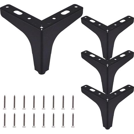 Ensemble de 4 pieds de meubles en métal de 18 cm (7 pouces), pieds triangulaires robustes de remplacement pour canapé, avec patins en feutre, noirs. (1/5)
