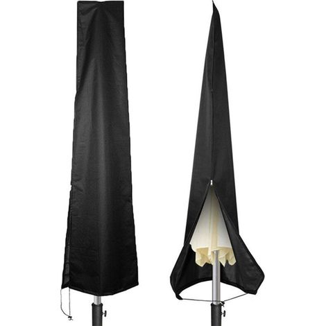 Housse de Parasol 210D Oxford Imperméable & Anti-UV 50+ – Protection Parasol Jardin – Bâche Résistante avec Fermeture Éclair Étanche & Cordon Coupe-Vent – Installation Facile– Noir 182×25×35 cm