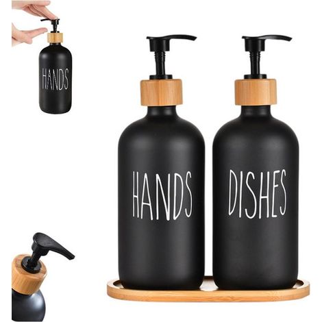 Lot de 2 distributeurs de savon en verre noir mat - 500 ml - Distributeurs de savon - Verre - Noir - pour savon pour les mains et liquide vaisselle - Pompe à savon pour la cuisine - Accessoires de cui (1/5)