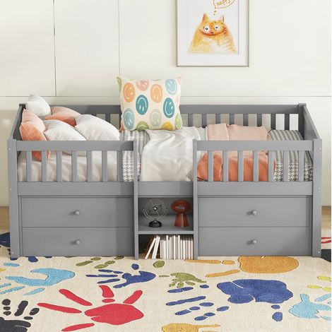 MEUBLIV Cama semialta 90x200 cm gris - 4 cajones, escalera, sin colchón (1/5)