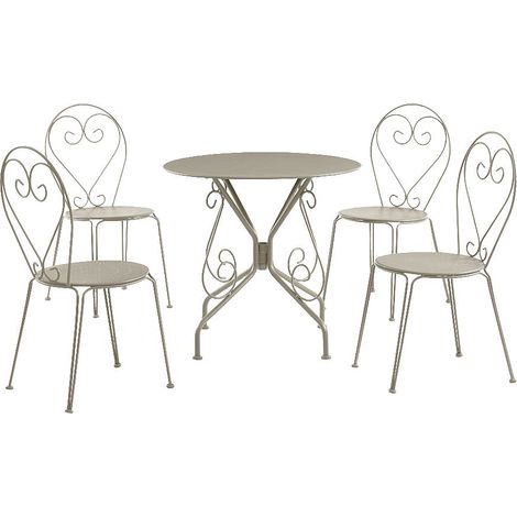 Sala da pranzo da giardino in Metallo Stile ferro battuto: un tavolo e 4 sedie impilabili Beige - GUERMANTES