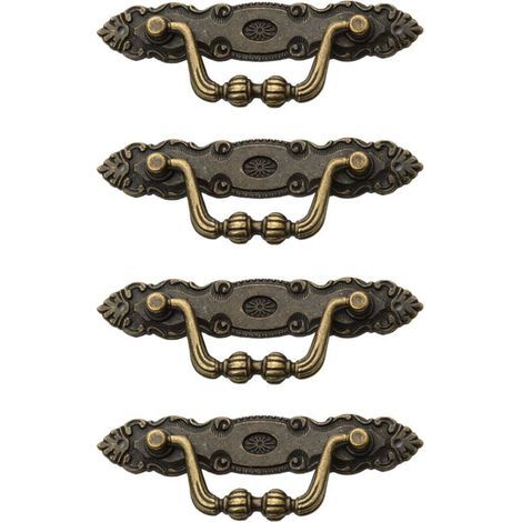 Set aus 4 klassischen Vintage-Schubladengriffen aus Zinklegierung in Bronzeoptik mit 8 M2-Schrauben für Möbel (1/4)