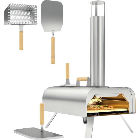 Four à pizza extérieur à bois en acier inoxydable, avec pierre à pizza de 1 cm d'épaisseur, pied pliable, pelle à pizza et couvercle. Ce four à pizza portable est idéal pour le camping, le jardin et l