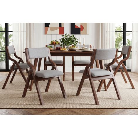 Lot de 4 chaises pliantes pour salle à manger en bois massif et lin gris (1/5)