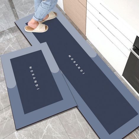 LAN Bleu foncé 5020cm (terre de diatomées) Tapis de sol de cuisine au style minimaliste, facile à nettoyer, en terre de diatomées, résistant à l'usure, absorbant et antidérapant. (1/4)