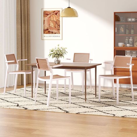 Pseudo-rattan PP Dining Chair Set of 4 with Armrest in White (1/3)