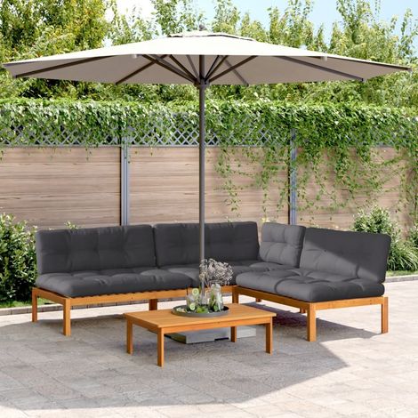 Salon palette de jardin avec coussins 4pcs bois d'acacia massif (1/5)