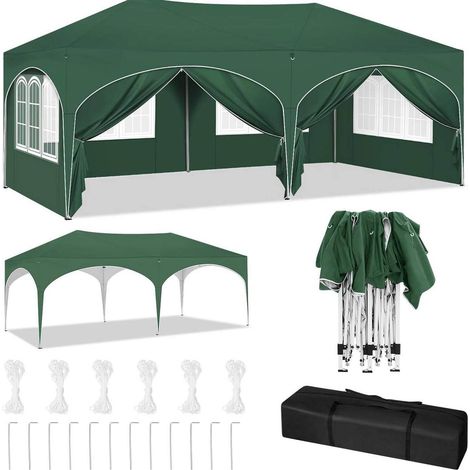 CHICFURN Pergola da giardino 583x293 cm in metallo verde, 6 pareti rimovibili, altezza regolabile (1/5)
